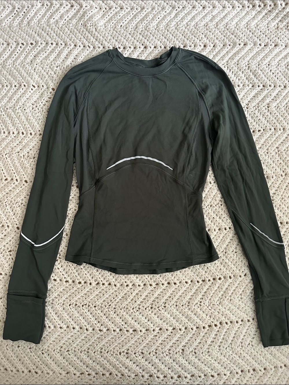 lululemon athletica Long Sleeve Athletic Top - Olive Green with Reflective Trim